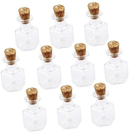 Sosoport 20pcs Small Cubic Shaped Glass Wishing Bottles with Cork Stoppers for DIY Crafts Home Decor Unique Transparent Jars for Potpourri and More