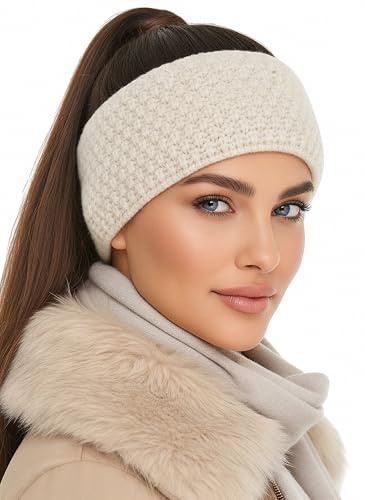 Baesics Stirnband Damen Creme - Winter Ohrenwärmer warm Waffelmuster | Mit weichem Fleece-Innenfutter, dehnbar, 48-58 cm, Unisex für Damen und Herren. Feines Waffelmuster für Sport und Alltag