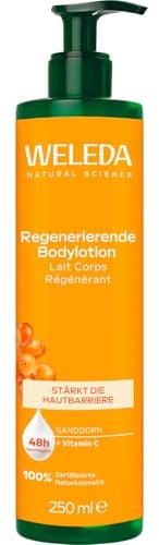 WELEDA Bio Regenerierende Bodylotion - Naturkosmetik Sanddorn Körperpflege Lotion mit Arganöl & Sesamöl stärkt die Hautbarriere. Natürliche Körperlotion zur Pflege von trockener Haut (vegan, 250ml)