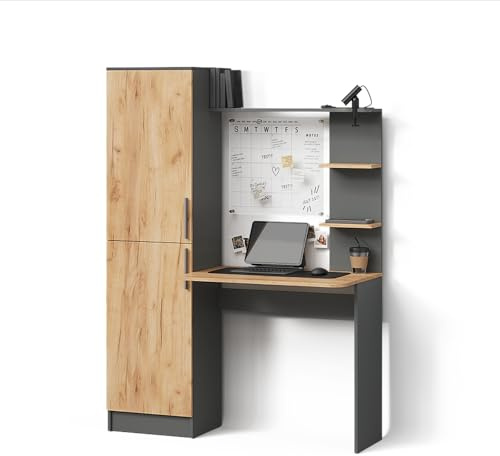 Livinity Schreibtisch Rina, Anthrazit/Goldkraft Eiche, 122.9 x 168 cm