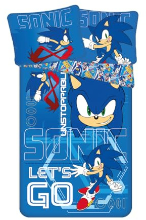 Aymax Sonic The Hedgehog Kinder Bettwäsche Set 2-teilig – 135/140x200 cm + 65x65 cm – Baumwoll-/Polyester-Mix – hochwertige Kinderbettwäsche für Jungen & Mädchen