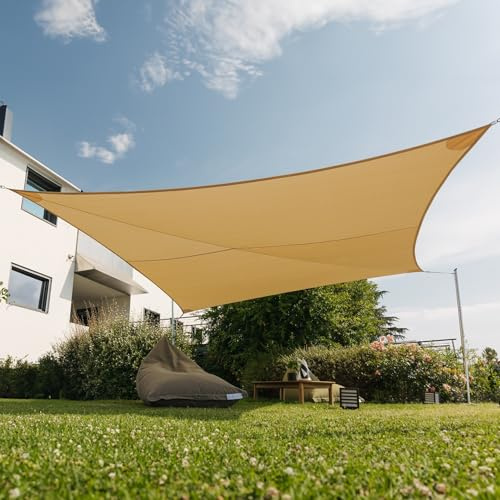 Maanta - Ez Breez Tenda a Vela Ombreggiante Traspirante Rettangolare – Tenda da Sole per Esterno con Protezione UV per Terrazza, Giardino e Piscina (Beige, 5x6m)