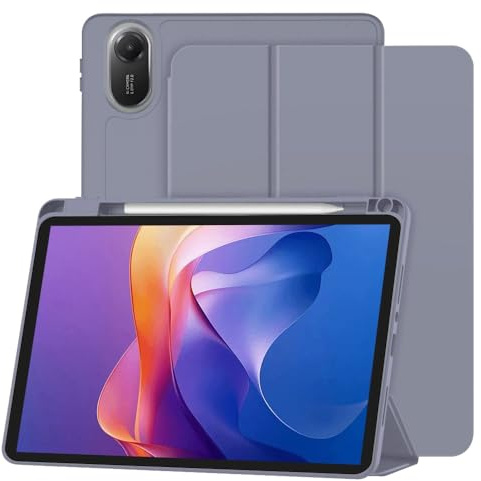 Techsuit für Xiaomi Redmi Pad 2 Hülle mit Stifthalter, Dreifach Faltbarer Ständer, Schlankes Design, Anti Fingerabdruck, Präzise Aussparungen, Flex Trifold Series, Lila