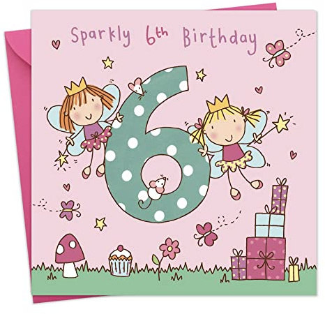 Twizler 6th Birthday Card for Girl with Fairy Princess - Six Year Old - Age 6 - Childrens Birthday Card - Girls Birthday Card - Happy Birthday Card