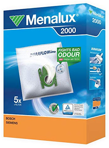 ORIGINAL MARKENWARE MENALUX 2000/5xStaubsaugerbeutel+1MICROFILTER für BOSCH BBS 3112,3114,5522,5523,6310…6399 Bosch Type D,E,F,G,H,G XL