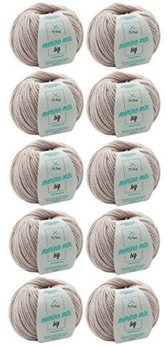 Wolle stricken - Merino Wolle leinen (Fb 3804) - 10 Knäuel beige Merinowolle zum Stricken - dicke Wolle + GRATIS MyOma Label - 50g/75m - Nadelstärke 6-7mm - MyOma Wolle - weiche Wolle
