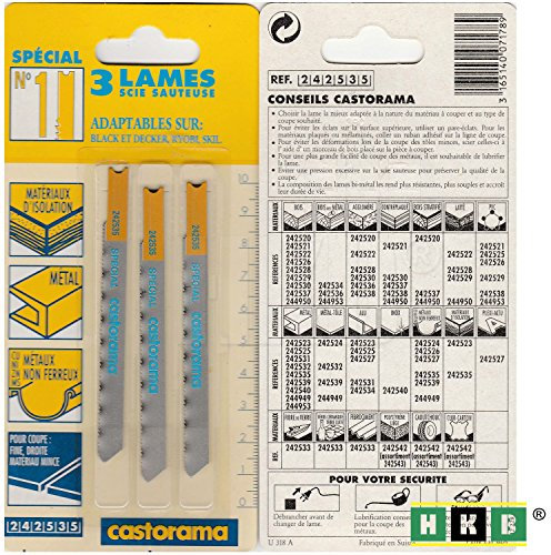 HKB ® 3 Stichsägenblätter No 1, 70mm, Metalle, Bleche, Aufnahme für Black&Decker, Peugeot, MAC, ALLISTER, RYBOL, SKIL, Hersteller castorama, Artikel-Nr. 242535