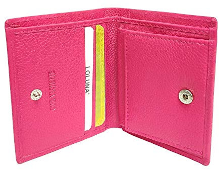 LOLUNA® Porte Monnaie Cuir véritable Compact et spacieux pour pièces, Billets et 2 Cartes bancaire, Femme Existe en Plusieurs Couleur (Fuchsia)