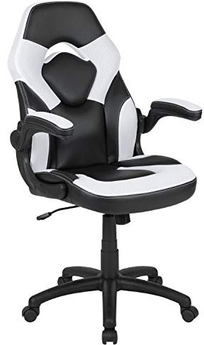 Flash Furniture X10 Gaming-Stuhl, ergonomischer Bürostuhl für PC- und Gaming-Setups, verstellbarer Gamer-Stuhl mit Rückenunterstützung, LeatherSoft, Weiß/Schwarz