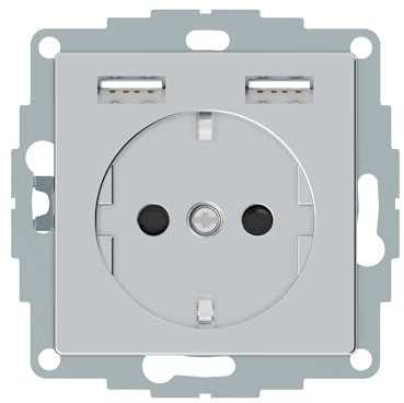 Schneider Electric Merten MEG2366-0460 Steckdose mit USB Anschluss Typ A+A System M Aluminium, Schuko USB Steckdose Unterputz, Schutzkontaktsteckdose, geeignet für Smartphone, Tablet