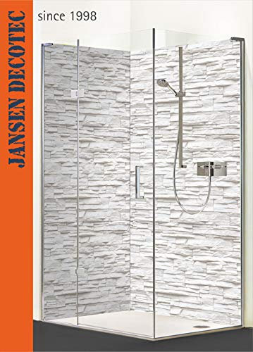 Eck - Duschrückwand, Platte 01 = 90x200cm, Platte 02 = 120x200cm, Motiv: Steindecor Sandstein weiß