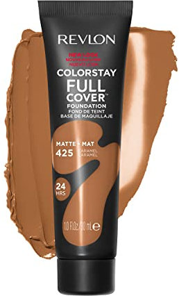 Revlon ColorStay Full Cover Longwear Matte Foundation, hitze- und schweißbeständig, leichtes Gesichts-Make-up, Farbton Karamell (425), 30 ml