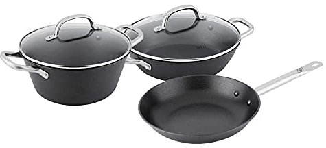 BOJ Batería de Cocina NEW CLASSIC en Hierro fundido, apta para todo tipo de fuegos, conjunto de ollas (set 2 ollas y 1 sartén)
