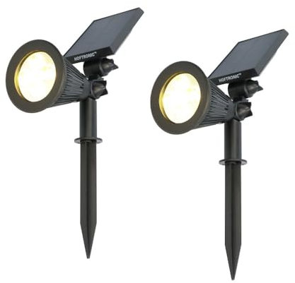 HOFTRONIC - Solar Gartenstrahler Bend IP65 Wasserdicht 3000K Gartenleuchte LED Solarlampen für Außen Solarleuchte 2 Stücke Erdspieß Wegeleuchte mit Wintersolar Solarpanel Warmweiß Garten Solarstrahler