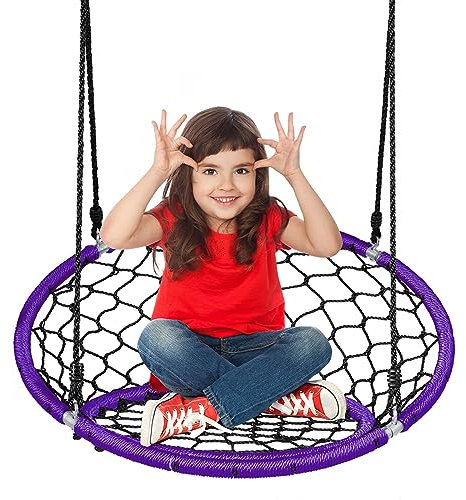 COSTWAY Altalena a Nido per Bambini, con Corde Regolabili e Struttura Durevole in Acciaio, Ideale per Cortile Parco Giardino, φ90 cm (Viola)