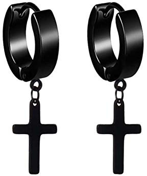 Ohrringe aus Edelstahl Schwarz Herren Damen Rund mit Kreuz Creolen, Punk-Gotik-Stil, Stil 3