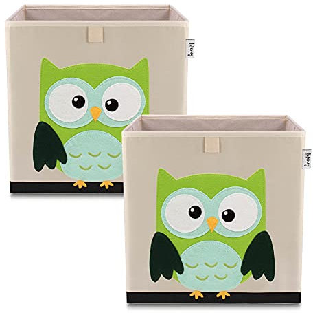 LIFENEY Aufbewahrungsbox im 2er Set Eule I Doppelpack Spielzeugbox mit Tiermotiv passend für Würfelregale I Ordnungsbox für das Kinderzimmer I Aufbewahrungskorb Kinder