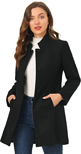 Allegra K Women's Winter Overcoat Mid-Long Stand Collar Single Breasted Coat Outerwear, Black, XS