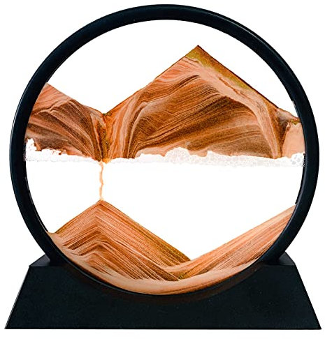 Yuomiker Peinture de Sable Fluide – Images de Sable Rotatives 3D Dynamiques, Art de Sable Mobile, Cadre en Verre Rond, Image de Sable, Décoration de Sablier de Paysage Naturel(Jaune, 7 Pouces)