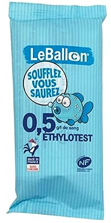 HOMESOFT ETHYLOTEST CONTRALCO Le Ballon certifié Label NF X20702 - Taux 0,5 g/l - Lot de 50 ex - sans Chrome - Produit Français - Alcootest à Usage Unique - Validité 07/2028