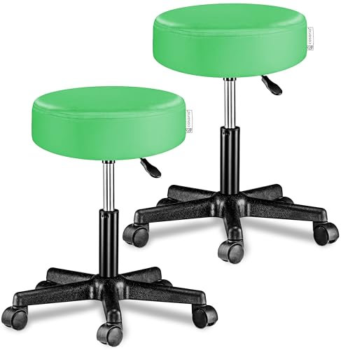 Casaria® Rollhocker Höhenverstellbar 2er Set 10cm Polsterung 46-60cm Höhe 360° Drehbar Ø35cm Rund Rollen Bürohocker Drehhocker Arbeitshocker Stuhl Grün