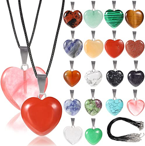 EXCEART 20 Stück Herzförmige Steinanhänger Charms Liebe Herzform Edelstein Charms Anhänger Kristall Chakra Perlen mit Ketten für DIY Halskette Schmuckherstellung (16 Mm + 20 Mm)