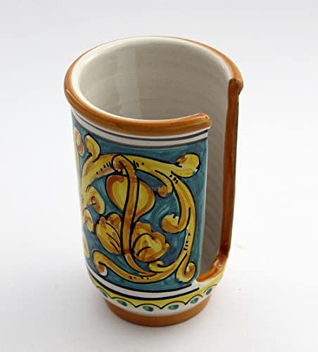Portabicchieri piccolo in ceramica siciliana giallo e verde di santo stefano di camastra decorata a mano Gianluca Art 18