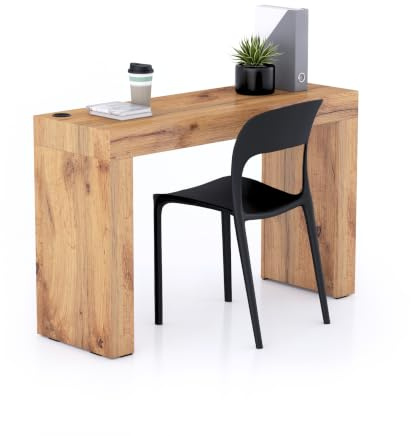 MOBILI FIVER, Table de Bureau Evolution 120x40, Bois Rustique avec 2 Pieds et Chargeur sans Fil, Mélaminé, Bureau d'ordinateur pour Chambre, Bureau, Made in Italy