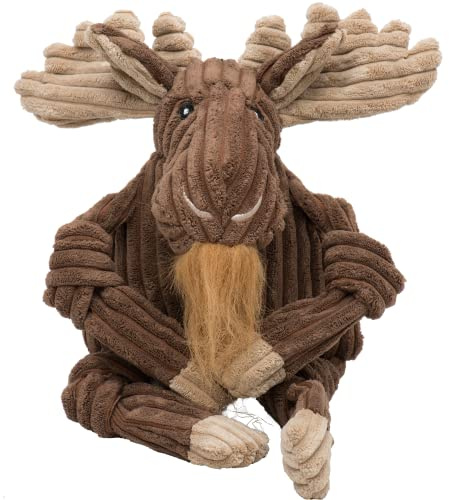 HuggleHounds Knotties Dog Toys for Large Dogs - Plush Dog Toy for Aggressive Chewers - Squeaky Interactive Puppy Toys - Soft Yet Tough, Durable Stuffed Pet Chew Toy for All Breeds| Large Manny Moose