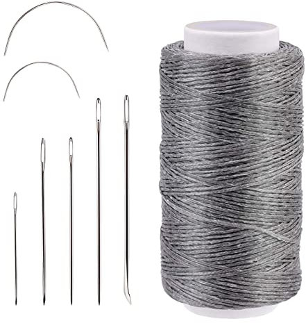 Namner Leder Faden, 150D Leder Wachsfaden150m, Wohnung Ledergarn Gewachst, Buchbinden Garn, Ledernähgarn mit Ledernähnadeln für Lederhandwerk, Heimwerken & Reparieren von Lederartikeln, Dunkelgrau