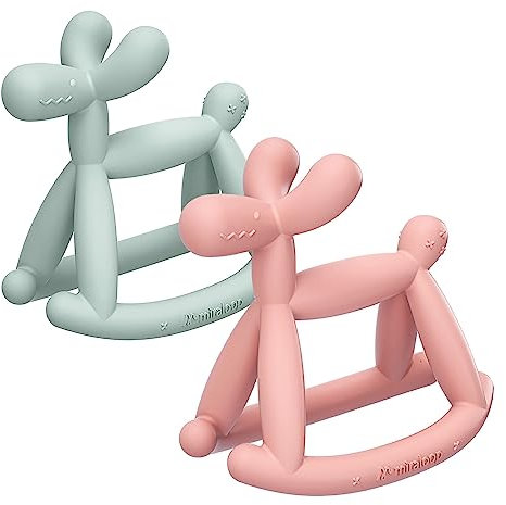 Miraloop Beißring für Baby, 2 Stück Jellydog Beißring Spielzeug aus Lebensmittelechtes Silikon BPA-Frei, Zahnungshilfe Baby Wundes Zahnfleisch zu Massieren Geeignet für ab 3 Monaten Babys