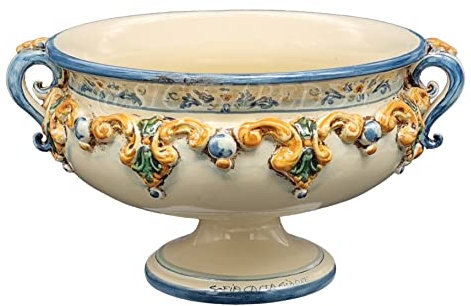 sicilia bedda - Centrotavola Fruttiera in Ceramica di Caltagirone - Prodotto realizzato interamente a Mano (Diametro 20, Alzata Tricolore)