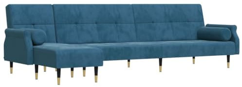 vidaXL Schlafsofa in L Form, Ecksofa mit Schlaffunktion, Bettcouch für Wohnzimmer, Couch Sofa Eckcouch Schlafcouch Samtsofa, Blau Samt