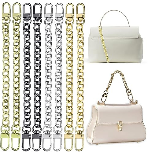 RYAN 8 Stück Taschenkette Kette für Handtasche 20 CM Taschengurt Taschen Kette Verlängerungskette für Taschen DIY Flachketten Riemen Ersatz Trageriemen Kette (4 Farben)