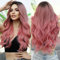 GIVENZA Perruque femme longue effet naturel rose résistante à la chaleur Festival Halloween Déguisement (Rose)