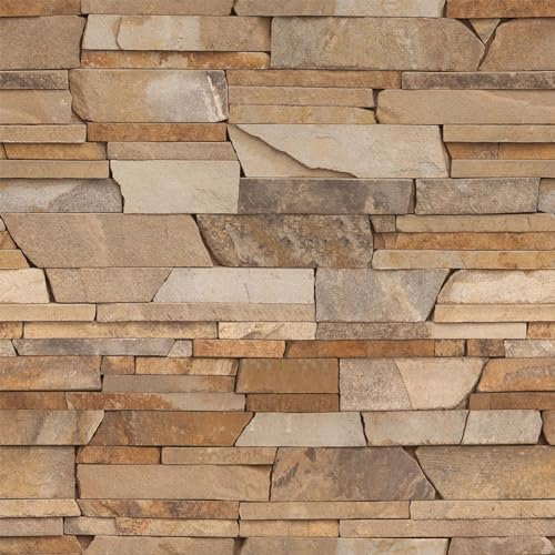 VEELIKE Tapete Steinoptik Braun Vintage Steintapete Selbstklebend Folie Ziegeloptik Tapeten 3D Effekt Wohnzimmer Möbelfolie Ziegel Küchentapete Stein Klebefolie Badezimmer Abwaschbar 44.5cm×300cm