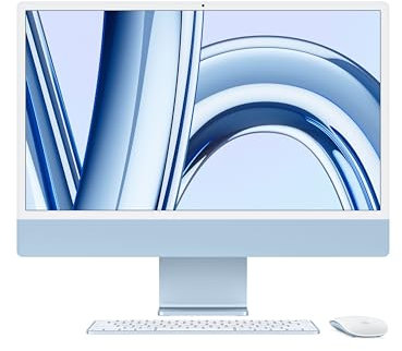 Apple 2023 iMac all-in-one desktop computer with M3 chip: 8-core CPU, 10-core GPU, 24-inch 4.5K Retina display, 8GB unified memory, 512GB SSD storage, matching accessories. Works with iPhone; Blue