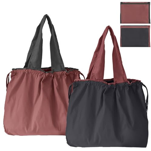 Einkaufstasche Faltbar Große Wiederverwendbare Ripstop Einkaufsbeutel Waschbar Shopping Bag Tragetasche mit Kordelzug und Henkel Tragbare Einkaufstaschen für Einkaufen und Travel Outdoor Camping