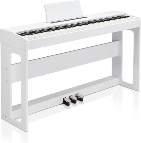 Outopee 88 Key Keyboard Piano Weighted Action Digital Piano, Electronic Keyboard Piano with Triple Pedals, DustProof Cloth, Stereo Headphone and Piano Sticker, Portable Keyboard for Beginners(White)