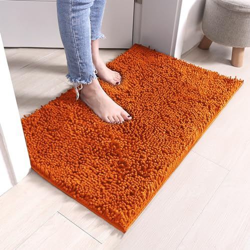 RUN HELIX Chenille Badematte rutschfest - Super Saugfähige und Maschinenwaschbar Badezimmerteppich - Ideal Badteppich für Badezimmer, Toilette und Innenräume - 40x60cm, Orangerot