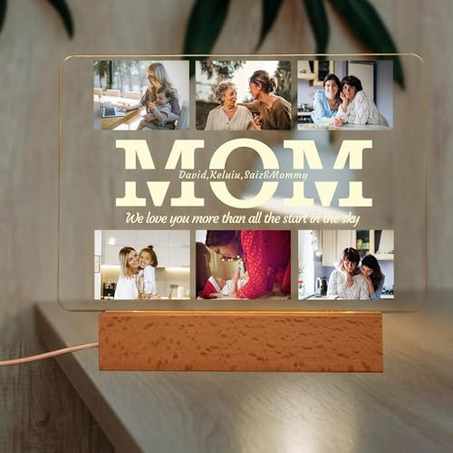 TPFOON Personalisierte Mom Nachtlicht Mit Multi-foto, Einzigartige Benutzerdefinierte Eingravierten Text & Namen LED Frames Nachtlampe, Muttertag Acryl Album Plaque Dekor Geschenke Für Mama, Familie