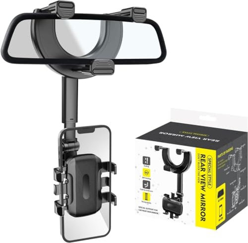 DMJWAN Rétroviseur Support de téléphone, Universel 360 ° pivotant et rétractable Support de téléphone Portable Multifonctionnel Rétroviseur pour Tous Les Smartphones