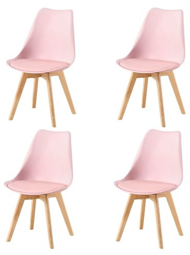 EGGREE Pack 4 Sillas de Comedor Sillas Cocina Nordica con Asiento Tapizado de Cuero PU y Patas de Haya, Morandi Rosa
