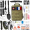 Kit de Survie Sac Complet - Trousse de Secours - Mini Pelle Pioche Pliante - Boussole - Paracorde - Couteau Pliant Multifonction - Allume Feu - Lampe Torche (Kaki)