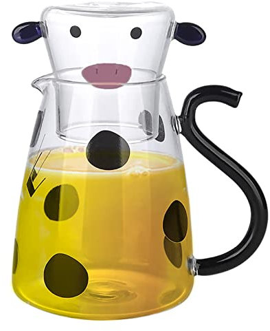 Cow Glass Water Pitcher, Bedside Milk Carafe with Cup, Cow Glass Water Pitcher, Milk Jug, Beverage Pitcher Glass Pitcher Cow Shape Cold Water Bottle, Cute Glass Water Pitcher for Home and Hotel