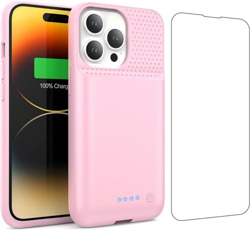 Battery Case for iPhone 13/13Pro/14,7500mah Ultra-Slim Protective Charging Case, Portable Rechargeable Expandable Battery Charger Cover Compatible with iPhone 13/13Pro/14 (6.1 Inch)-Pink