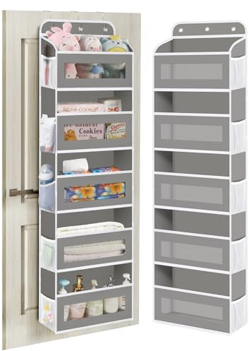 KYEVIS Over The Door Organizer Storage, 5 Shelves Door Organizer Hanging with 10 Mesh Pockets, Behind Door Storage - Ideal for Newborn, Nursery, and Baby Essentials Daily Use(Light Grey)