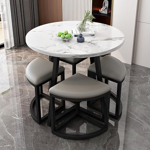 Moderno juego de mesa de conferencias redonda con sillas, 5 piezas de metal y madera, muebles de interior para cocina, comedor u oficina, espacio de negociación