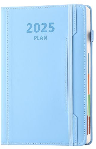 Akademischer Terminplaner, Jahr 2025, A5, Seite pro Tag, akademischer Jahresplaner, Januar 2025 bis Dezember 2025, Hardcover Agenda mit Stifthalter, Vordertasche, buntes Monatstab,