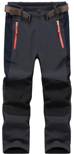 Macker Jones Pantaloni Sci Neve Bambino Impermeabili Invernali Pantaloni Termici Caldo Foderati in Pile Pantaloni Trekking Softshell KZ0089-DarkGrey-128/134